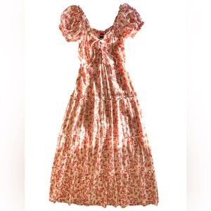 EUC HOT KISS Pink Floral Print Puff Sleeve Maxi Peasant Sundress Size Small